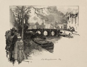 Small Arm of the Seine at Pont Neuf by Auguste Louis Lepère