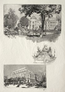 Rouen Illustrated: The Museum; St. Marie Fountain; The Arts Theatre by Auguste Louis Lepère