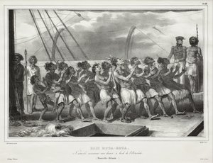 Uawa/Tolaga Bay, Natives Performing a Haka on Board the Astrolabe (New Zealand) by Auguste Raffet