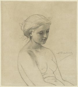 Seated Female Nude, Three-Quarter View to the Right, Half-Length by Auguste Toulmouche
