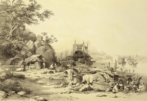 House Boats on the Bay of Cowloon, plate 6 from Sketches of China, engraved by Eugene Ciceri, 1842
