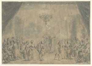 A Reception, Presented on a Stage by Augustin de Saint Aubin (manner of)