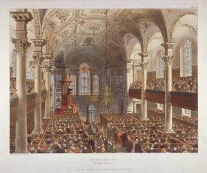 Interior of the Church of St Martin-in-the-Fields, Westminster, London by Augustus Charles Pugin, Thomas Rowlandson