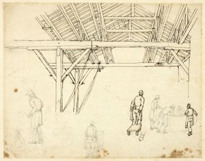 Rejected Study, Possibly for an Illustration of the Custom House, from Microcosm of London (recto); Sketches of Workers with Barrels (verso)