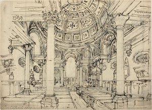 Study for Walbrook Church (recto); Sketches of Sailboats, Men and Dinghies (verso)