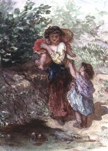 Girl Standing with a Child on Her Shoulders, Another Child by Her Side
