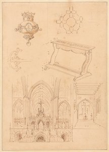 Designs for Gothic Ornamentation, a Kneeler, and Two Sketches of the Interiors of Gothic Churches by Augustus Welby Northmore Pugin