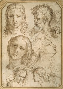 Head studies: a woman, an angel, a youth and a bearded man by Aurelio (attr. to) Luini