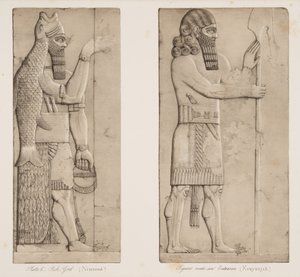 Fish God and Figure near an Entrance, from Monuments of Nineveh