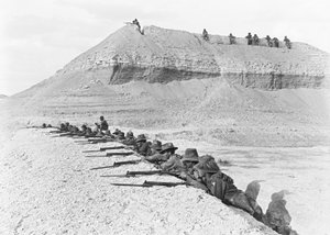 Side View of Men of the 5th Australian Light Horse Brigade, on Alert, in a Section of the Bridgehead, April 1918