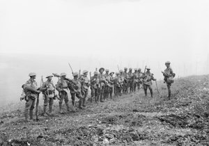 Warfusee-Abancourt, France: Lieutenant Rupert Frederick Arding Downes addressing his Platoon from B Company, 29th Battalion, during a rest near the villages of Warfusee and Lamotte
