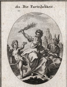 Allegory of Bias. She Crowds Scales Under Her Feet and Gives a Reward to a Genie Richly Vetu but Whose Ignorance Is Characterized by Donkey Ears. She Hunts a Whip to Another Naked Genie but Whose Merit Is Drawn by a Laurel Wreath That He Carries on His Hea