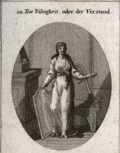 Allegory of capacity (or intelligence). The chameleon and the mirror are his attributes. Engraving in 