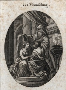 Allegory of Marriage: The Priest Throws the Fiel of the Animals Behind the Altar to Show That There Is No Bitterness at Marriage. Engraving in 