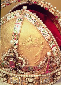 Coronation Crown of Rudolph II, Emperor of Austria, Detail of Gold Panel Depicting King Rudolph in Battle by Austrian School