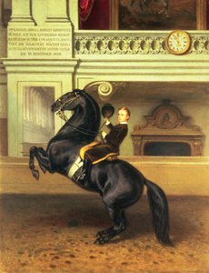 Crown Prince Rudolph of Austria on horseback in the Winter Riding School of the Hofburg, Vienna