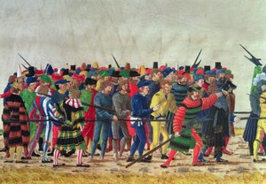 Halberdiers of Maximilian I guarding French prisoners by Austrian School