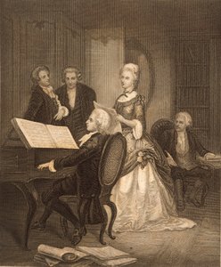 Wolfgang Amadeus Mozart accompanying Caterina Maddalena Giuseppa (engraving) by Austrian School