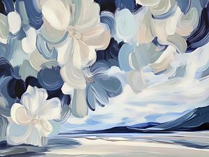 Blue Floral Landscape by Avanesova Elena