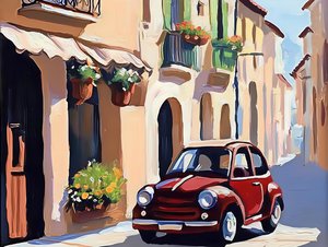 Red Car on European Street