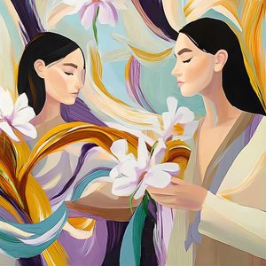 Serene Women With Flowers by Avanesova Elena