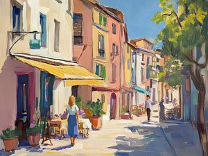 Sunny European Cafe Street by Avanesova Elena