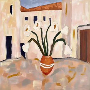 Terracotta Pot White Flowers