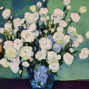 White Blooms Blue Vase