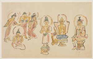 Asakusa Kannon temple caricatures A, c. 1900 by Awashima Kangestu