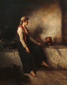 Girl by the fireplace