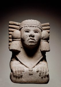 Aztec civilization: Stone statue representing the deity of the Aztec water Chalchiuhtlicue