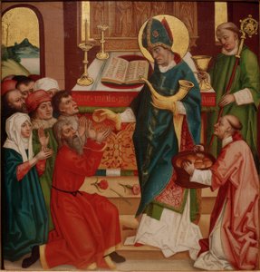 The Saint Distributes Bread and Wine to the People as Bishop of Liège