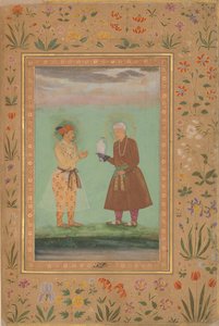 Jahangir and His Father, Akbar, Folio from the Shah Jahan Album by Balchand
