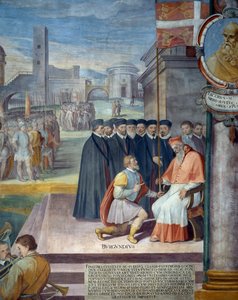 Bernard de Coucy, rector of the Patrimony, giving to the city of Viterbo the standard of the Church, fresco by Baldassarre Croce by Baldassare Croce