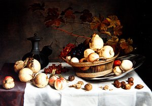 A Still Life of Quinces in a Basket, Other Fruit and Objects