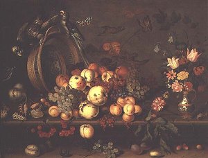 Still Life with Fruit, Flowers and Parrots, early 1620s