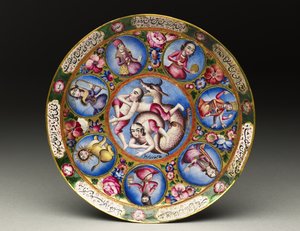 Lidded Bowl, Saucer and Spoon with Astrological Decoration