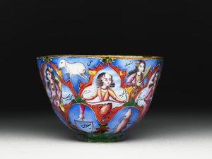 Lidded Bowl, Saucer and Spoon with Astrological Decoration
