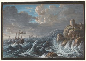Seascape with a Rocky Coast and Ships in Distress