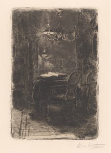Interior with Mirror and Table with Open Book