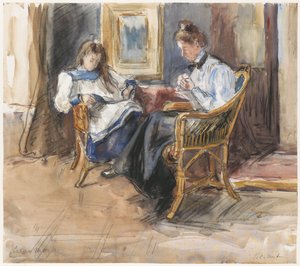 Lady Doing Needlework and Girl Reading in Wicker Chairs, in the House at Riouwstraat 6, The Hague