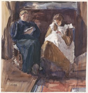 Reading Lady and Embroidering Girl, Seen from the Front, in the House at Riouwstraat 6, The Hague by Barbara Elisabeth van Houten