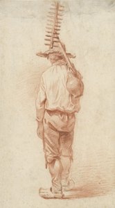 Standing Farmer with Rake and Jug over Shoulder, Seen from the Back by Barend Cornelis Koekkoek