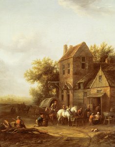 Travellers Watering their Horses Outside an Inn by Barend Gael or Gaal