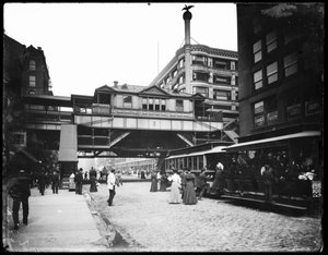 Elevated railway station at State and Van Buren Streets, Chicago, Illinois, USA, c.1905