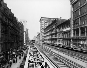 Elevated tracks near Adams Street station, Chicago, Illinois, USA, c.1900