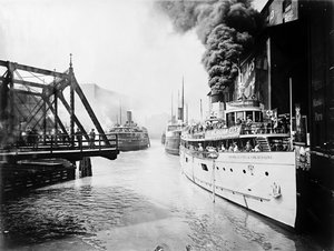 Passenger boats in the Chicago River, Chicago, Illinois, USA, c.1905 by Barnes and Crosby
