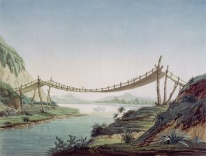 Rope bridge near Penipe, crossing the Chambo River, Mexico