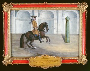 A Spanish horse of the Spanish Riding School performing a dressage movement
