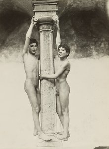 [Two Boys Holding onto a Column] by Baron Wilhelm von Gloeden